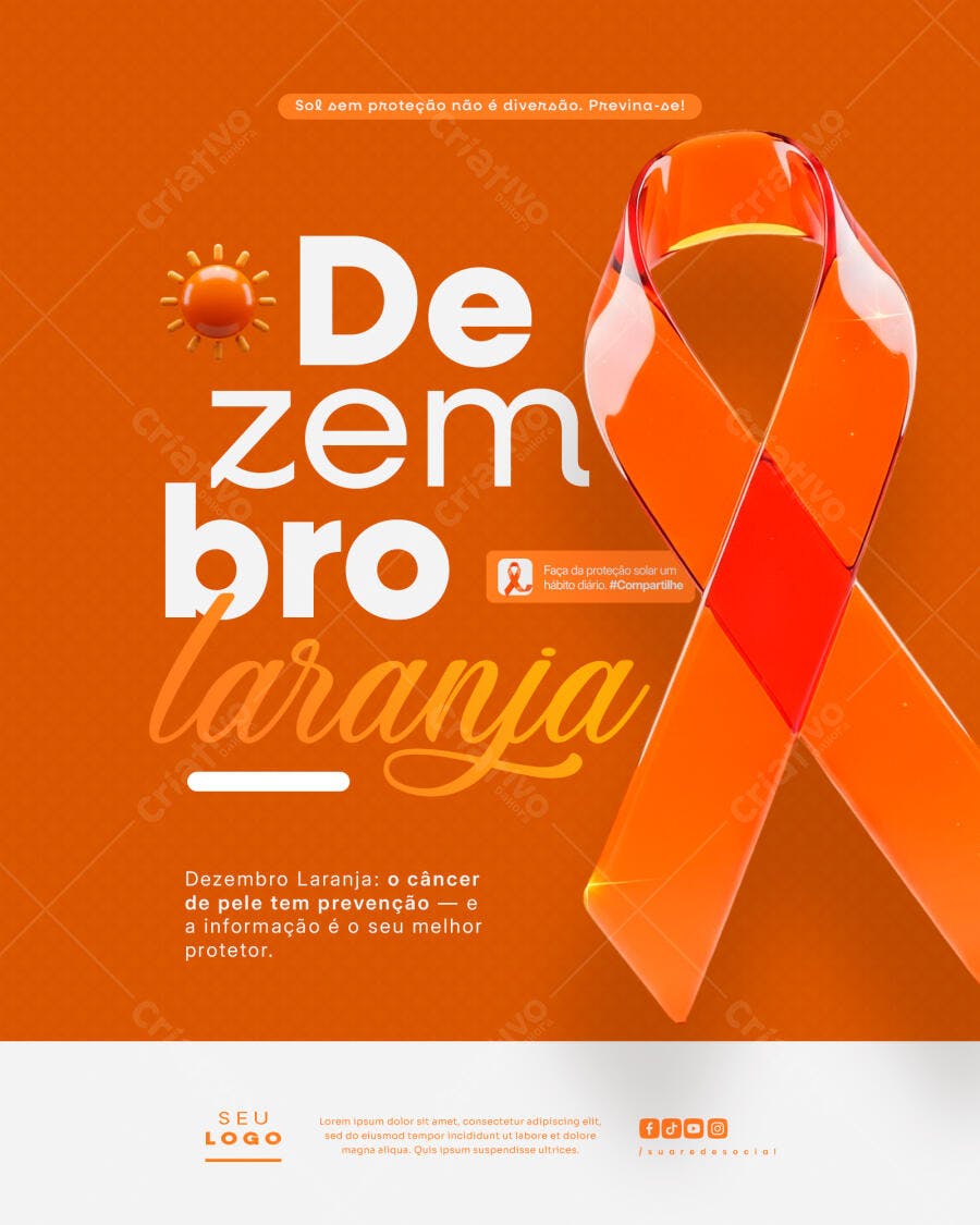 Flyer Dezembro Laranja Prevenção Câncer de Pele PSD Editável