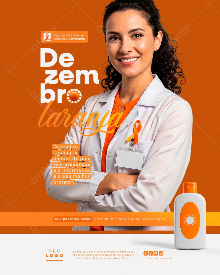 Post para Redes Sociais Dezembro Laranja Câncer de Pele PSD Editável