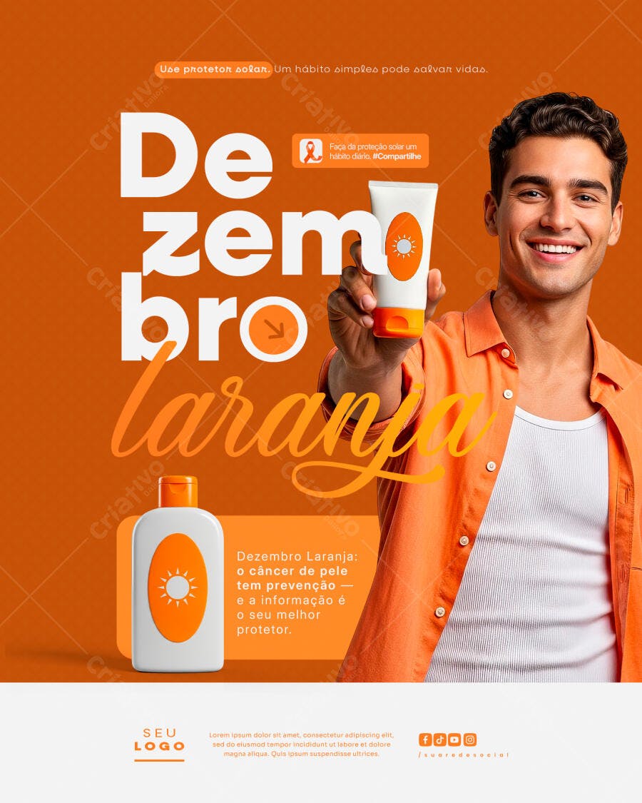 Flyer Dezembro Laranja Prevenção Câncer de Pele PSD Editável