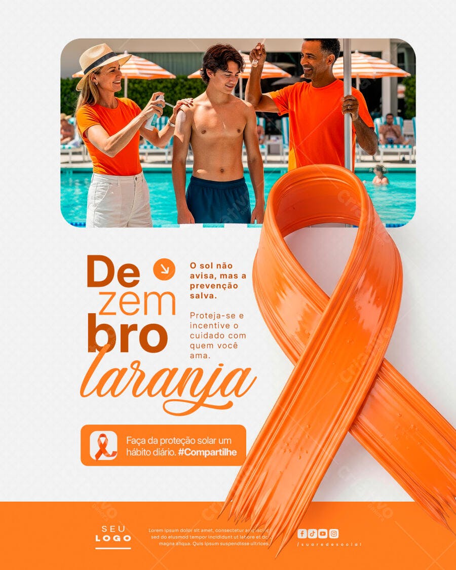 Flyer para Campanha Dezembro Laranja Prevenção Câncer de Pele PSD Editável