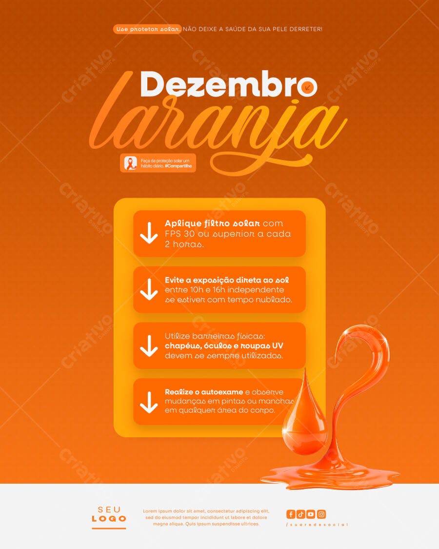 Flyer Dezembro Laranja Prevenção Câncer de Pele Psd Editável