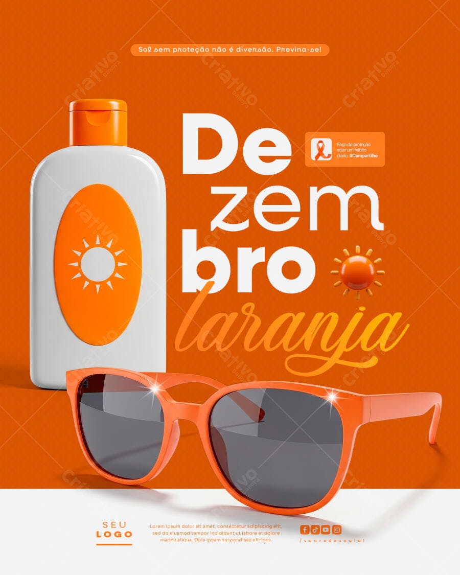 Flyer Dezembro Laranja Proteção Solar PSD Editável