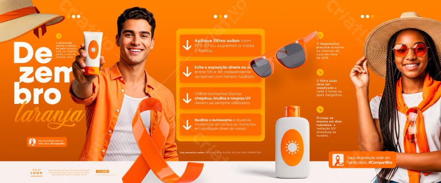 Flyer Dezembro Laranja Prevenção Câncer de Pele PSD Editável