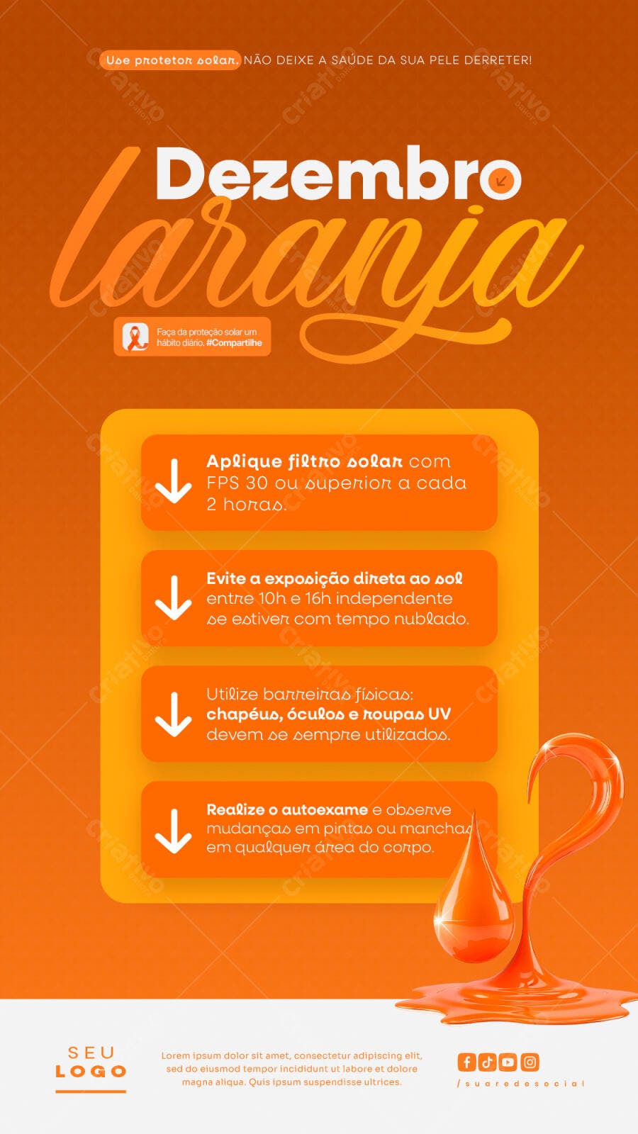 Flyer Dezembro Laranja Prevenção Solar PSD Editável