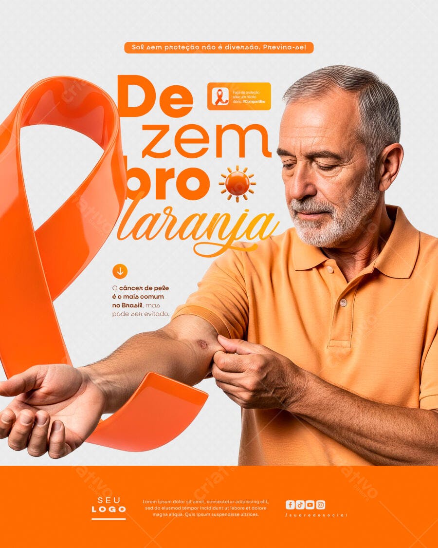 Flyer Dezembro Laranja Conscientização Câncer de Pele PSD Editável