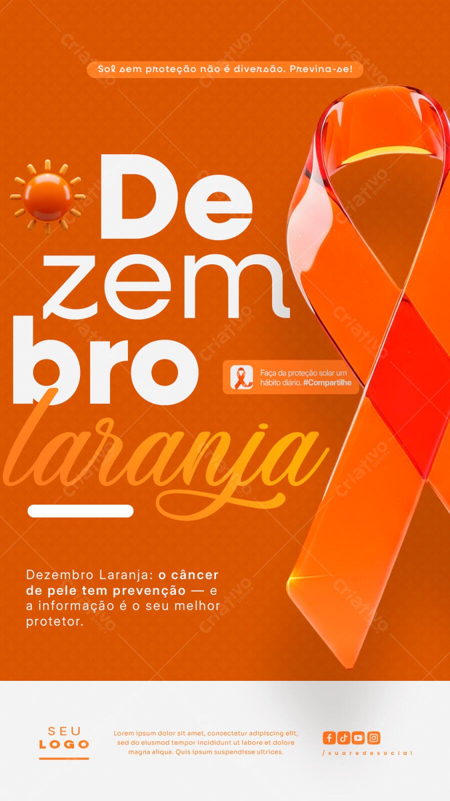 Flyer Vertical Dezembro Laranja Prevenção Câncer de Pele PSD Editável