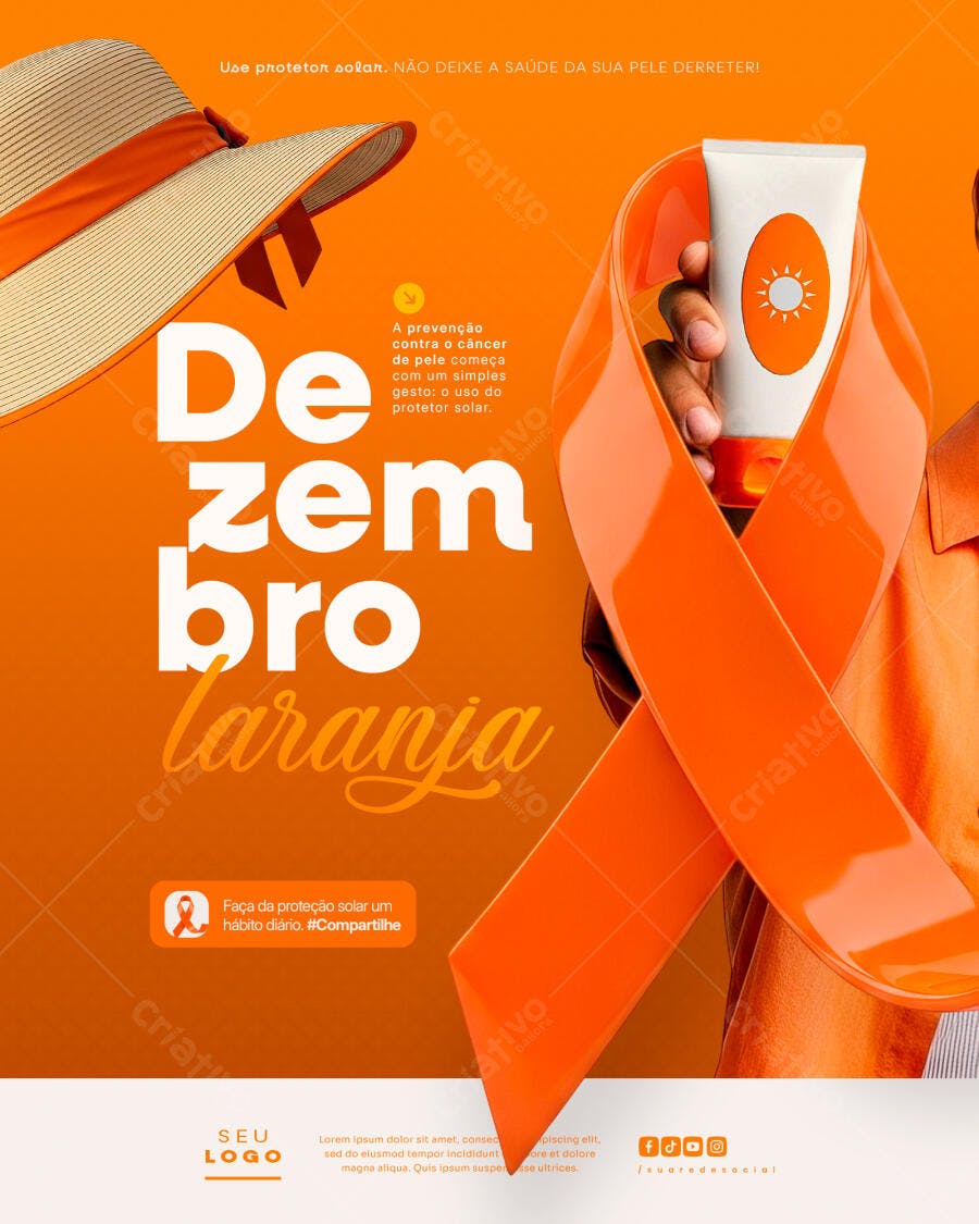 Flyer Dezembro Laranja Conscientização Câncer de Pele PSD Editável