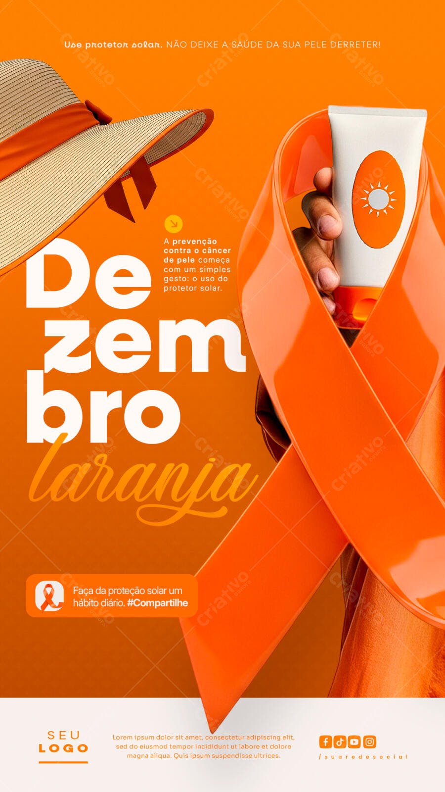 Flyer Digital Dezembro Laranja Prevenção Câncer de Pele PSD Editável
