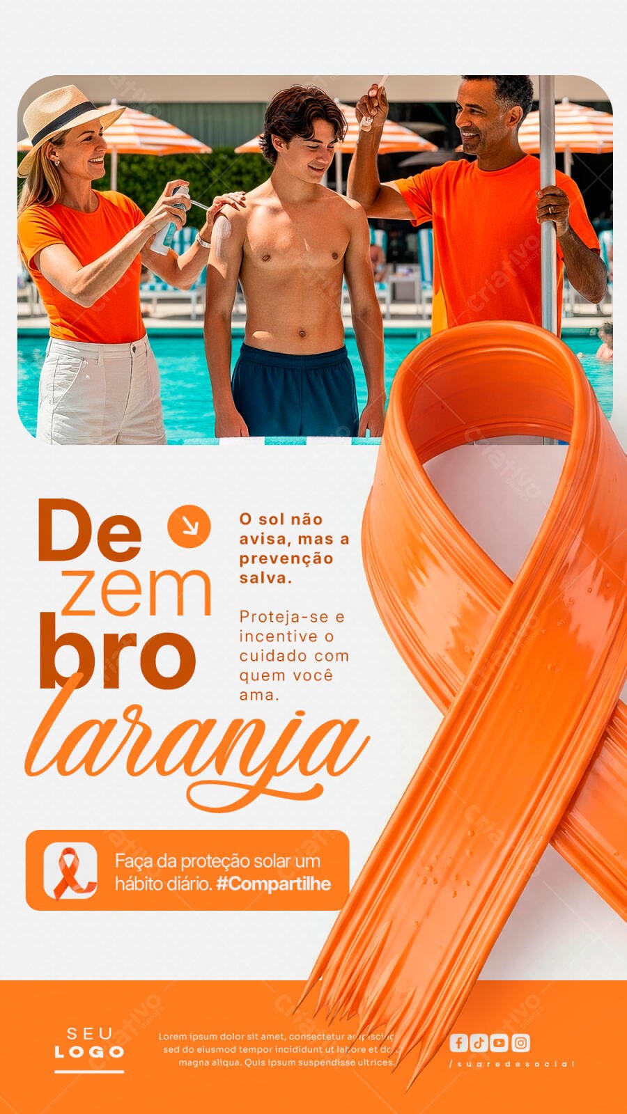 Post Social Mídia Dezembro Laranja Proteção Solar PSD Editável
