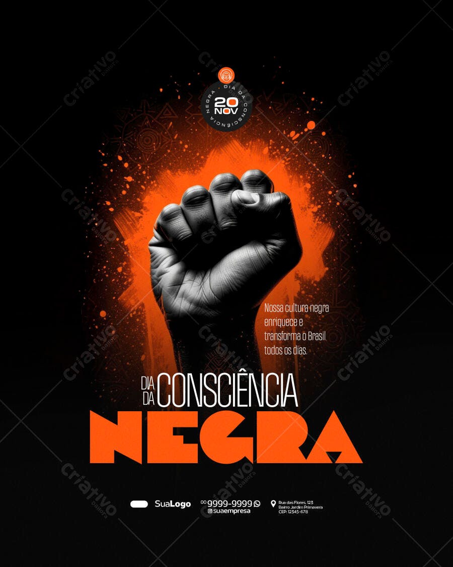Flyer para Dia da Consciência Negra 20 de Novembro PSD Editável