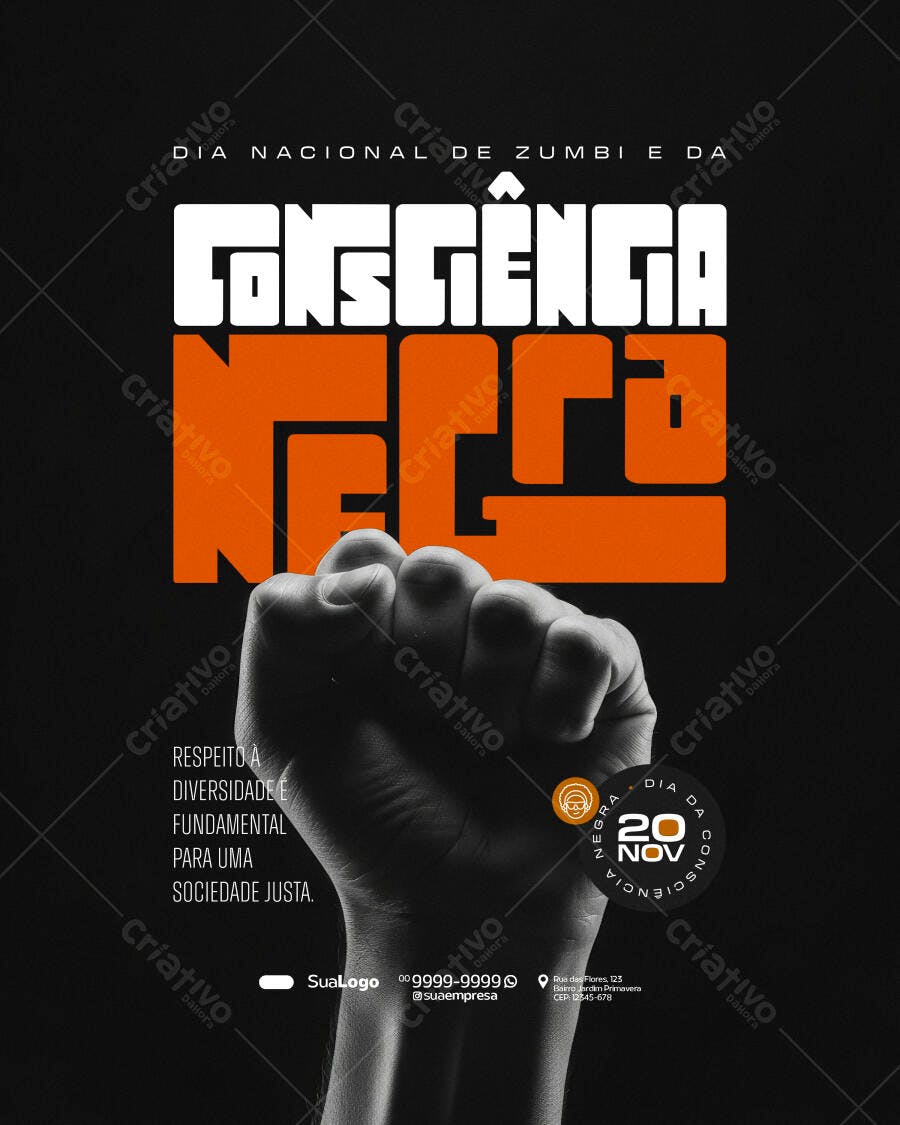 Flyer Dia da Consciência Negra 20 NOV Punho Erguido PSD Editável