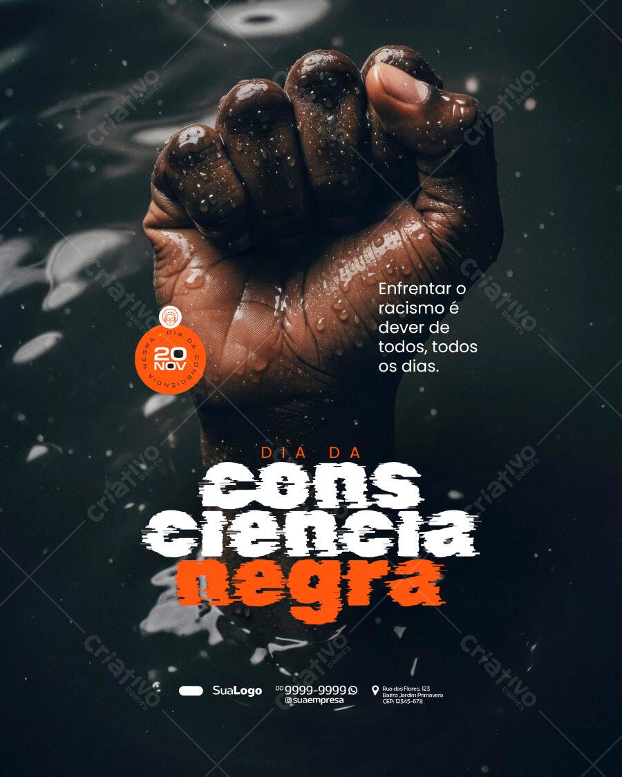 Flyer Punho Negro Dia da Consciência Negra PSD Editável