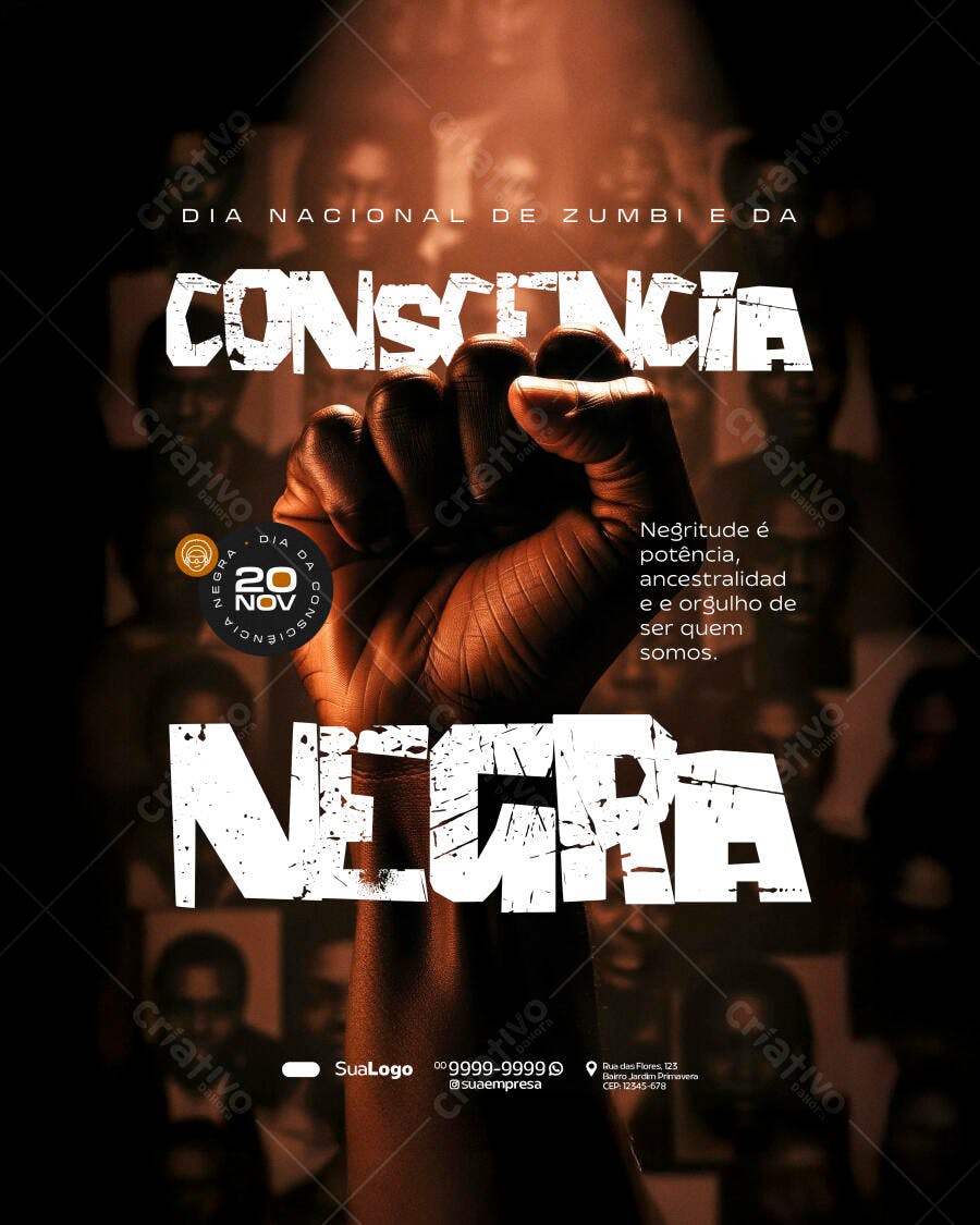 Flyer Dia da Consciência Negra Punho Cerrado PSD Editável