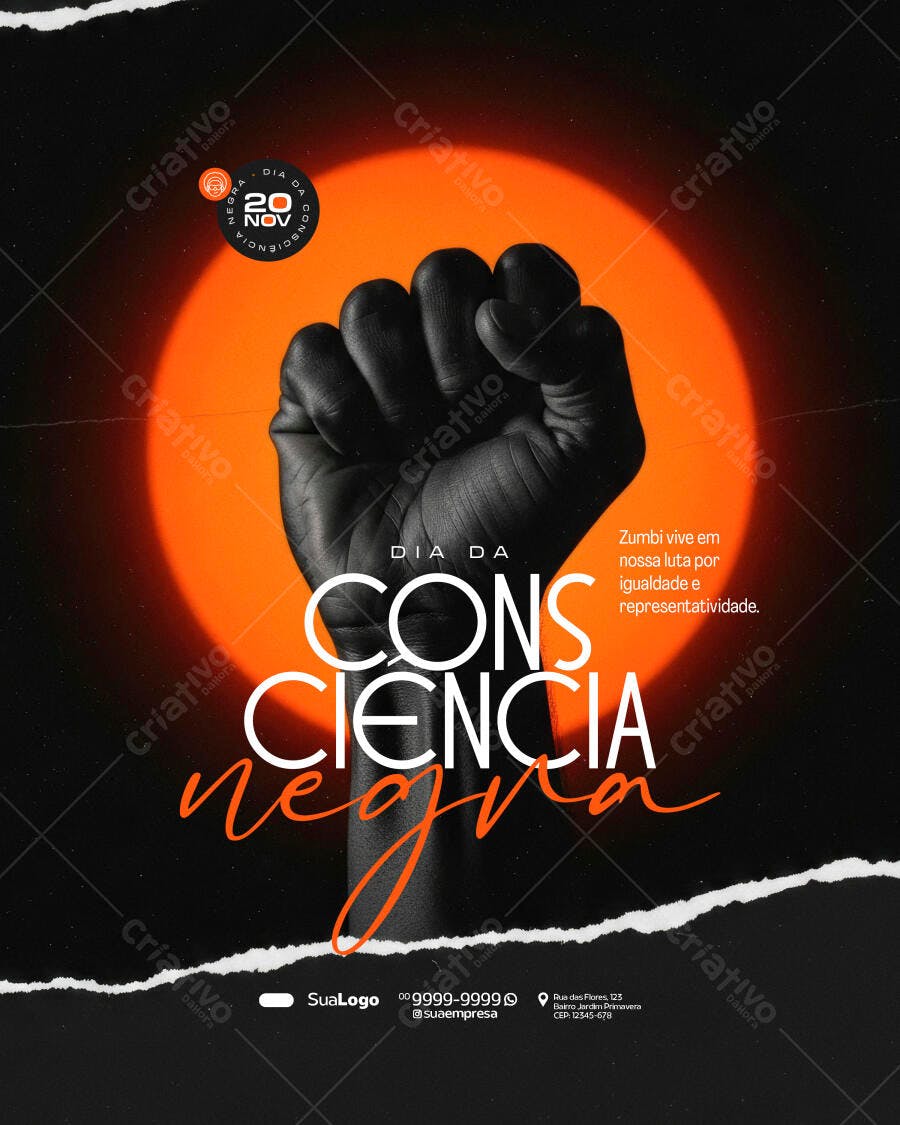 Flyer Social Dia da Consciência Negra 20 NOV PSD Editável