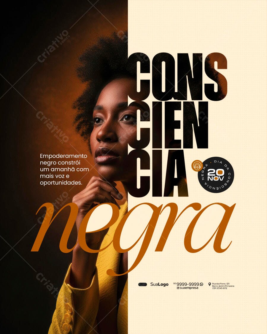 Flyer Dia da Consciência Negra Empoderamento Mulher Negra PSD Editável