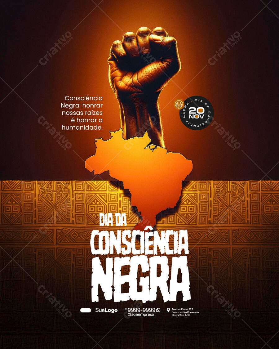Flyer Social Media Dia da Consciência Negra Punho Erguido PSD Editável