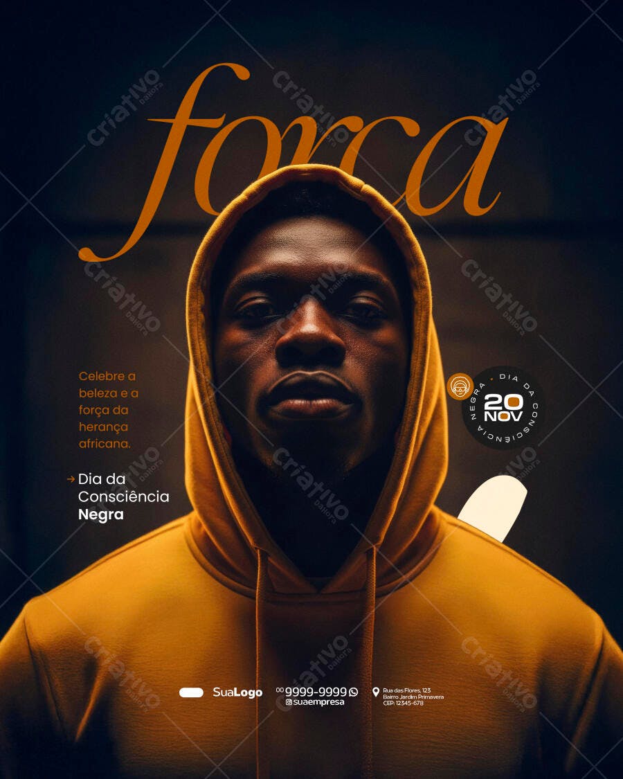 Postagem Social Dia da Consciência Negra Homem com Hoodie Amarelo PSD Editável