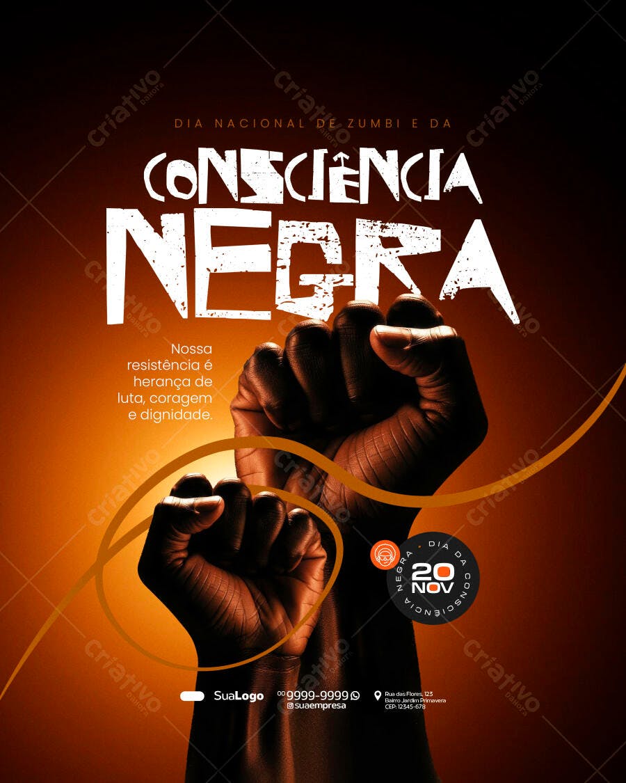 Flyer Dia da Consciência Negra Punhos de Resistência PSD Editável
