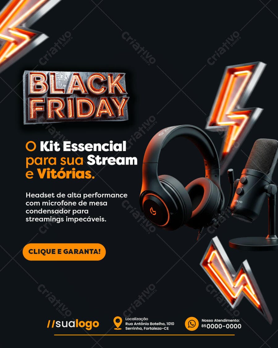 Flyer Black Friday Headset e Microfone Gamer PSD Editável