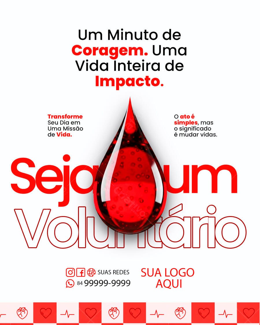 Post Social Media para Campanha de Voluntariado Gota de Sangue PSD Editável