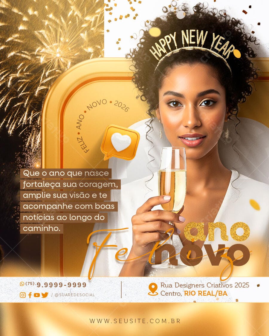 Post para Celebração de Ano Novo 2026 PSD Editável