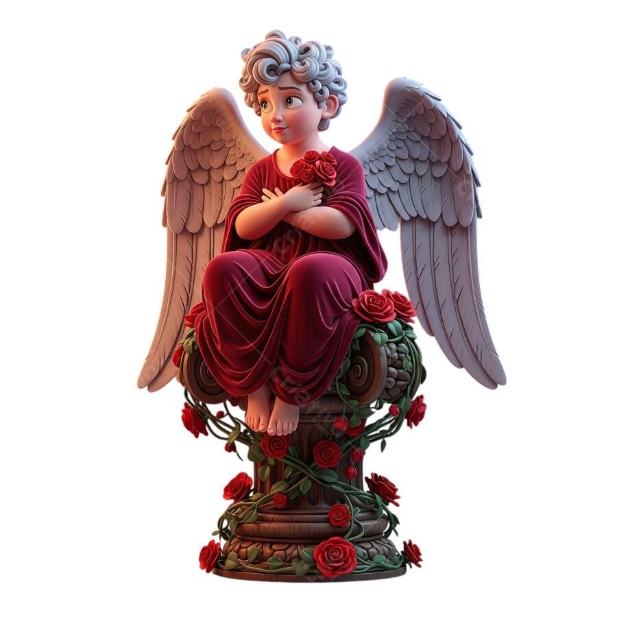 Ilustração Querubim Anjo Romântico Rosas Dia dos Namorados 12 de Junho PNG fundo transparente