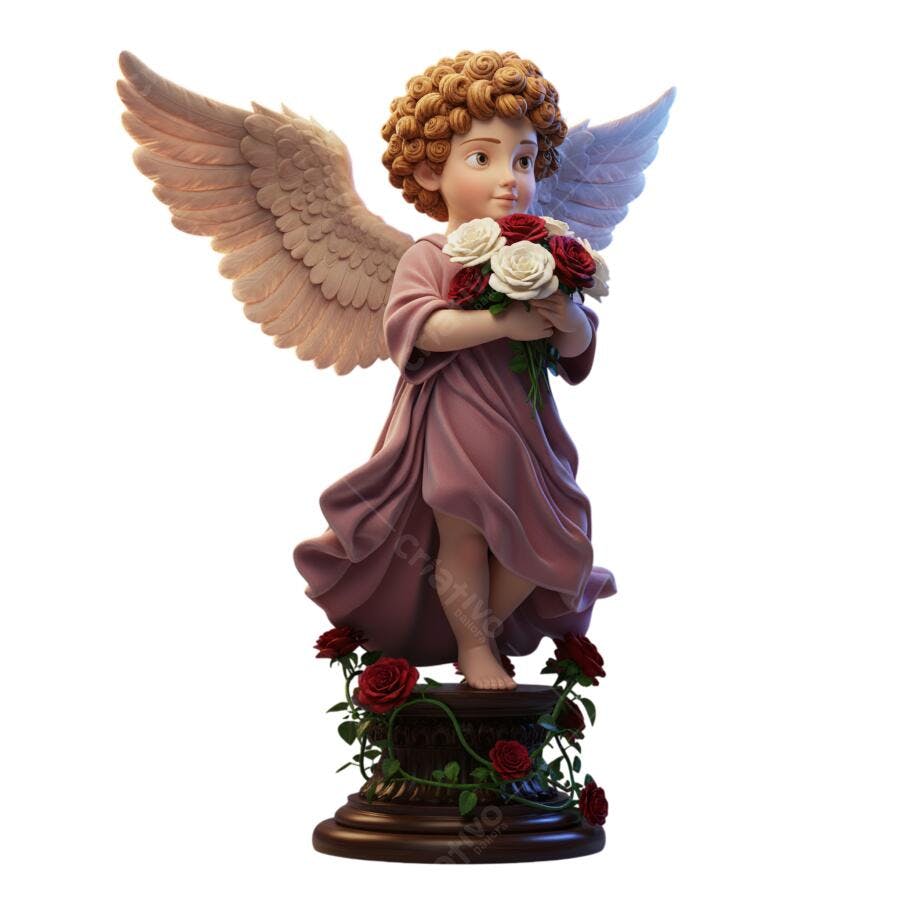 Ilustração Anjo Querubim com Rosas Dia dos Namorados PNG com fundo transparente