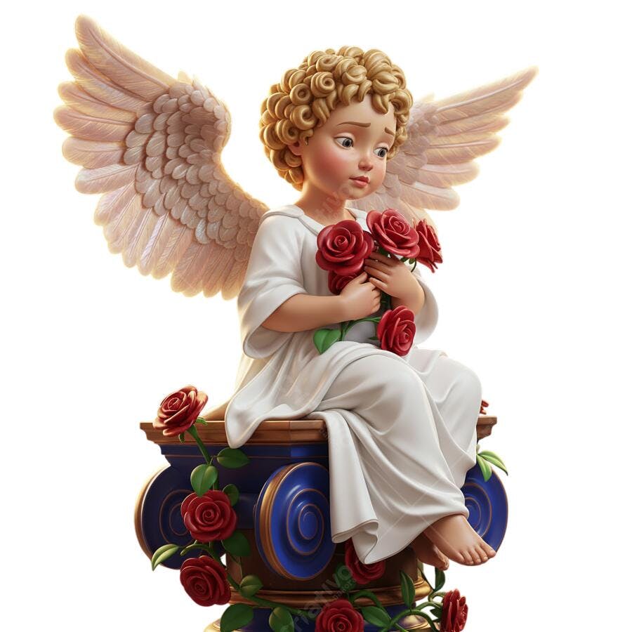 Elemento Gráfico Anjo com Rosas Valentine's Day 14 de Fevereiro PNG com fundo transparente