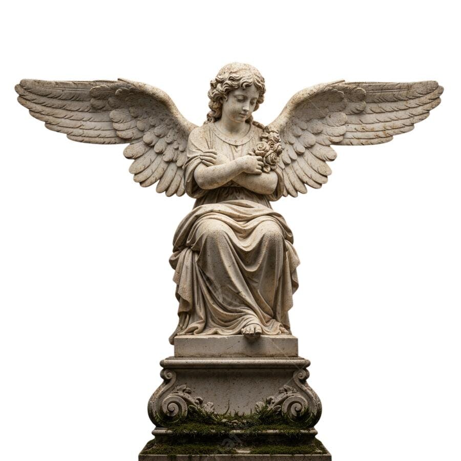 Estátua Anjo Sentado com Rosas Memorial Religioso PNG com fundo transparente