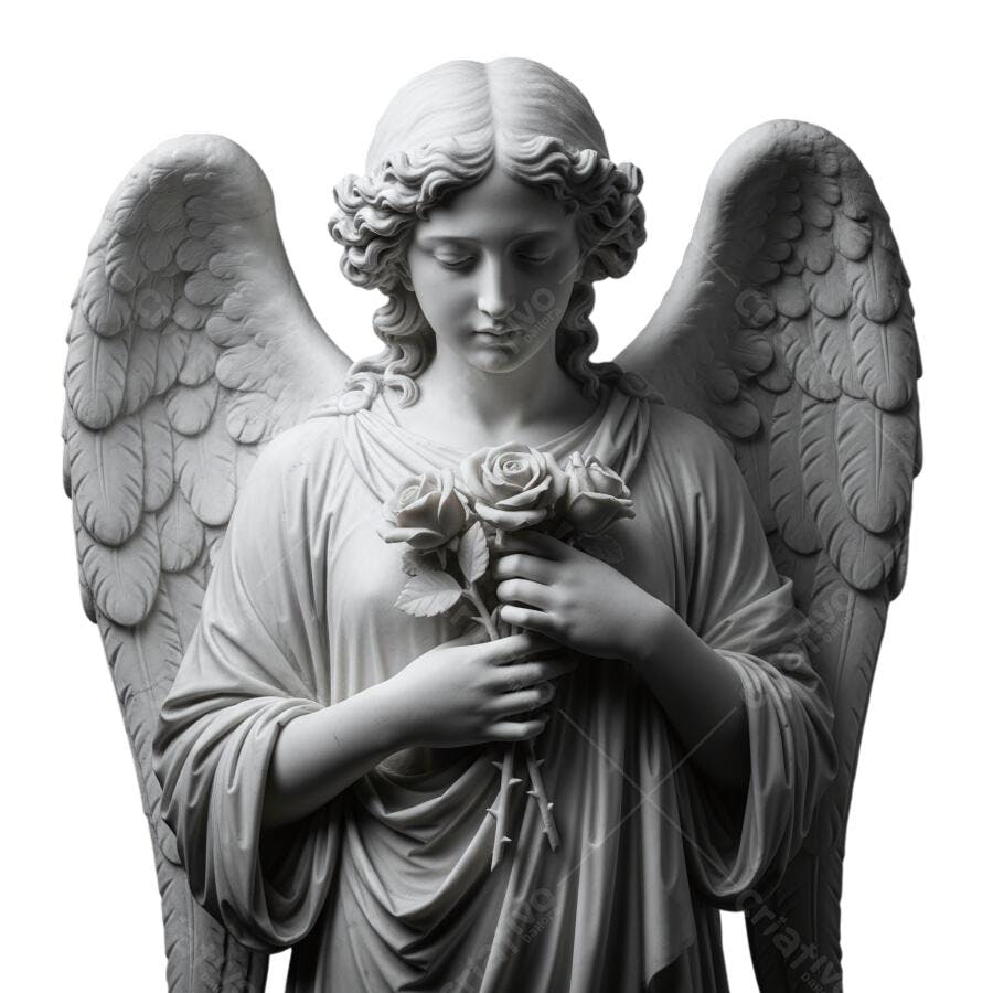 Estátua Anjo com Rosas Memorial PNG com fundo transparente