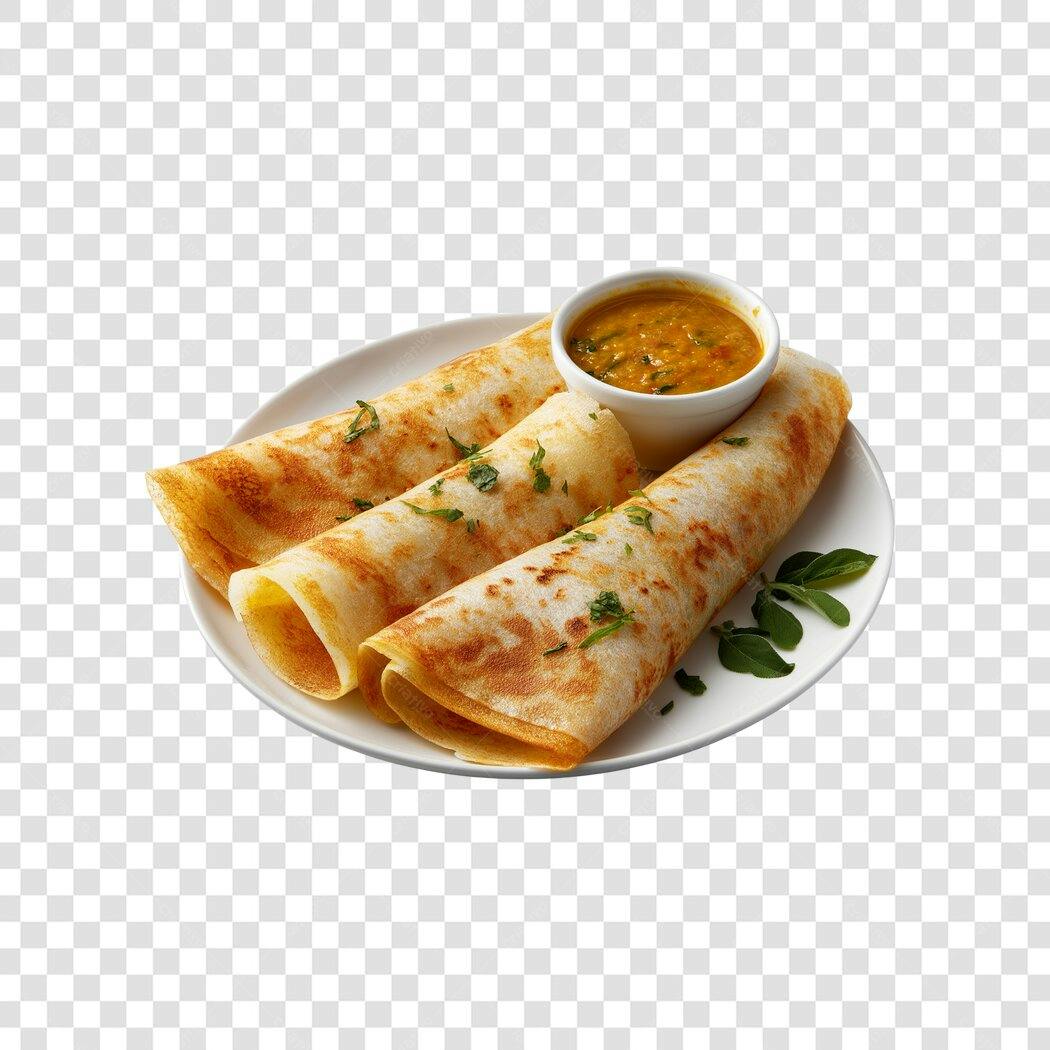 Imagem de Dosa Indiana com Sambar Cremoso Prato Típico PNG com fundo transparente