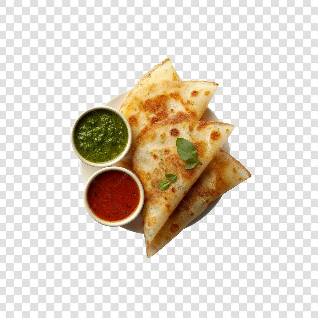 Culinária Indiana Pães Achatados Molhos Chutney Verde Vermelho PNG com fundo transparente