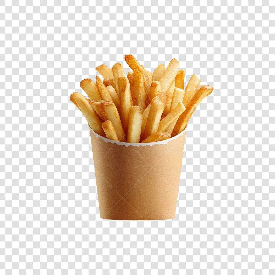 Elemento Gráfico Batata Frita Dourada em Copo Marrom PNG com fundo transparente