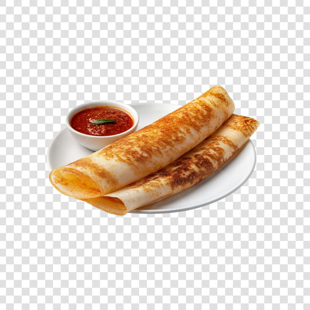 Imagem de Dosa com chutney comida indiana em prato branco PNG com fundo transparente