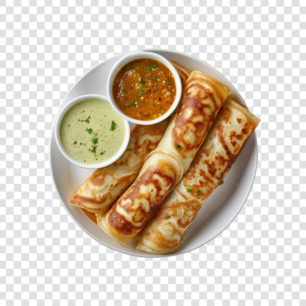 Prato de Dosa Indiana com Chutneys PNG com fundo transparente