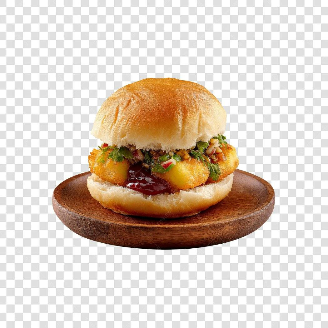 Post Mídias Sociais Hambúrguer de Queijo Frito Gourmet no Prato PNG com fundo transparente