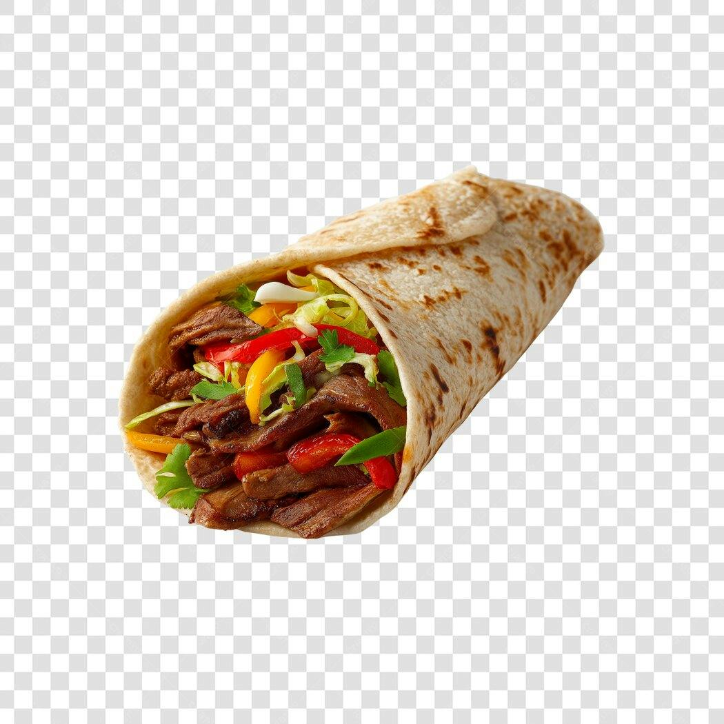 Foto de produto Burrito de carne com pimentões coloridos PNG com fundo transparente