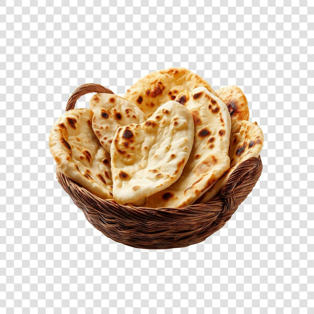 Elemento Culinário Cesta de Pães Naan Assados PNG com fundo transparente