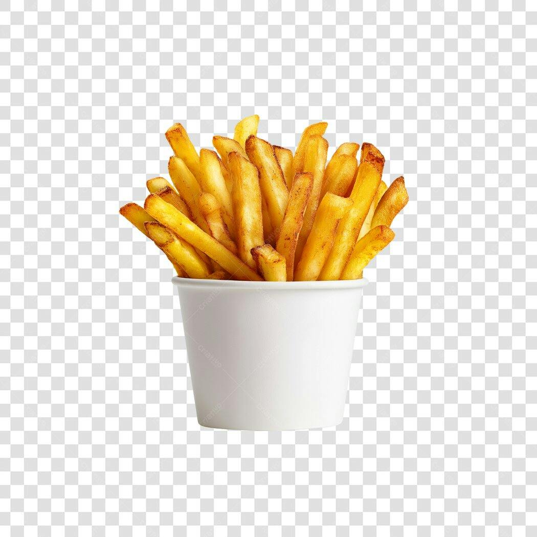Elemento Gráfico Batatas Fritas no Copo Branco Fast Food PNG com fundo transparente