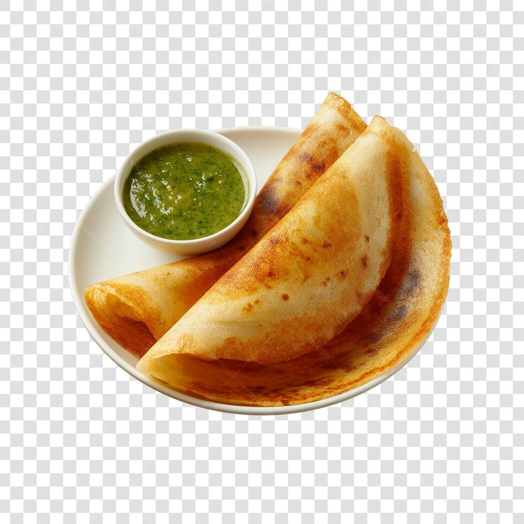 Elemento Culinário Dosa Indiana Chutney Verde PNG com fundo transparente