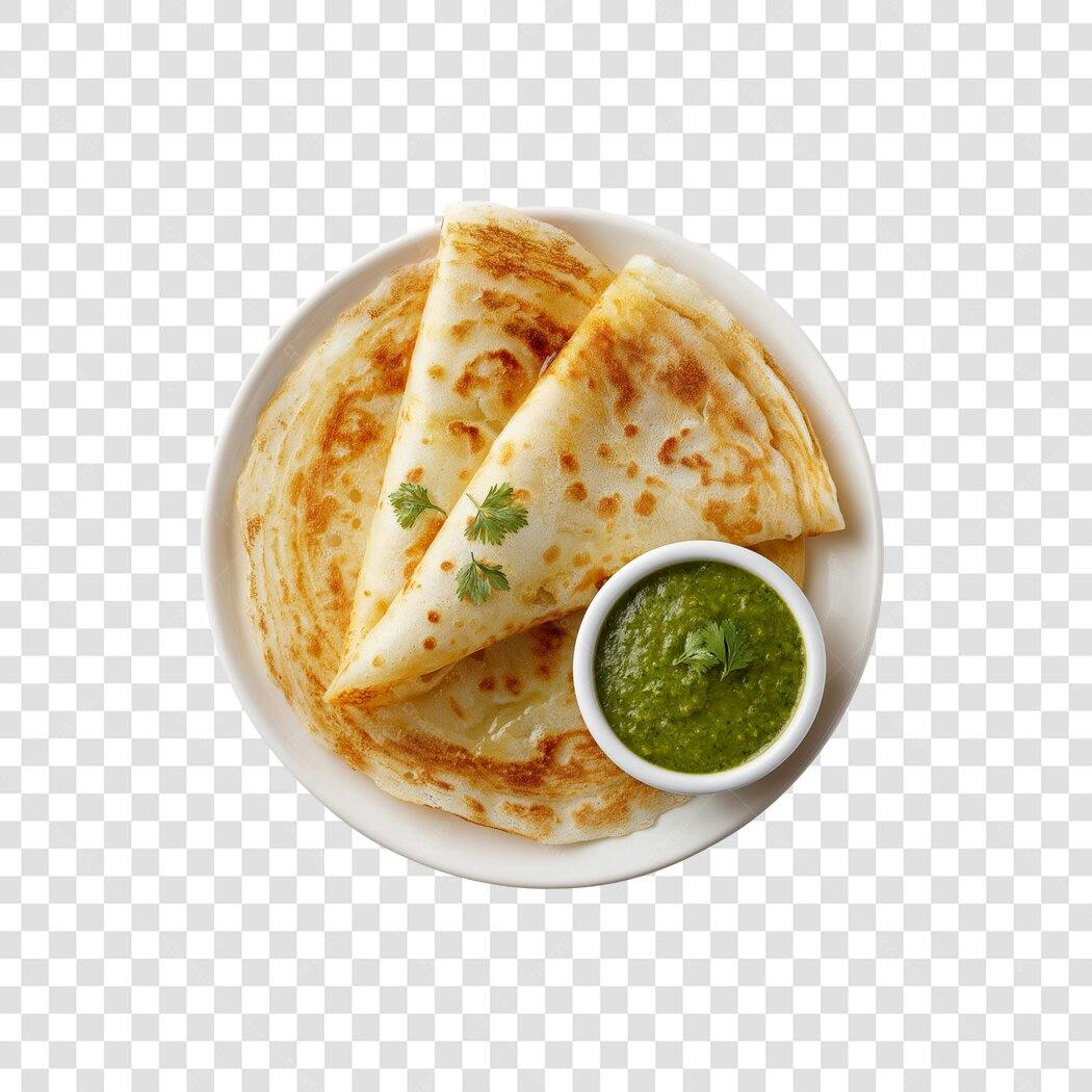 Foto de Comida Paratha Indiana com Chutney Verde PNG com fundo transparente