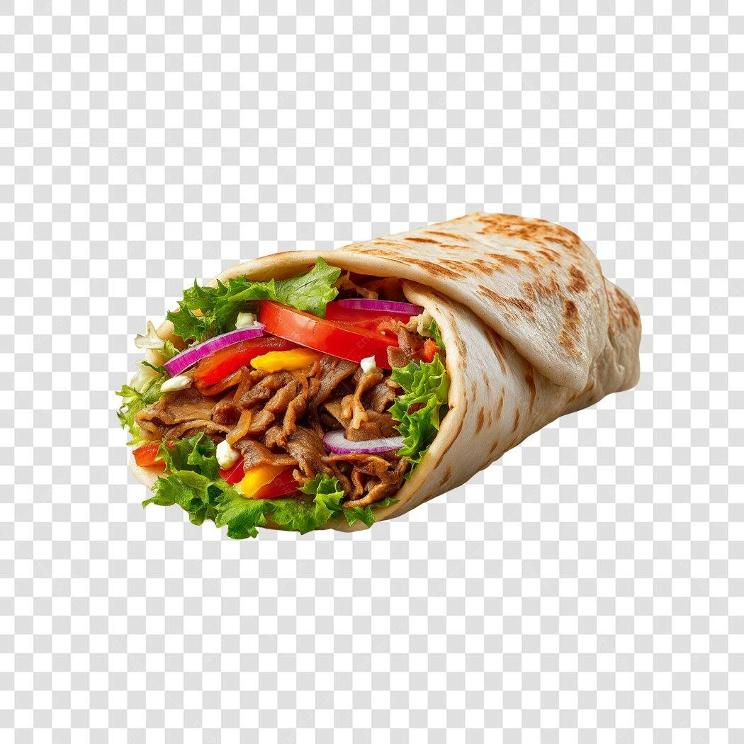 Sanduíche Wrap Kebab Döner Carne Vegetais Imagem PNG com fundo transparente