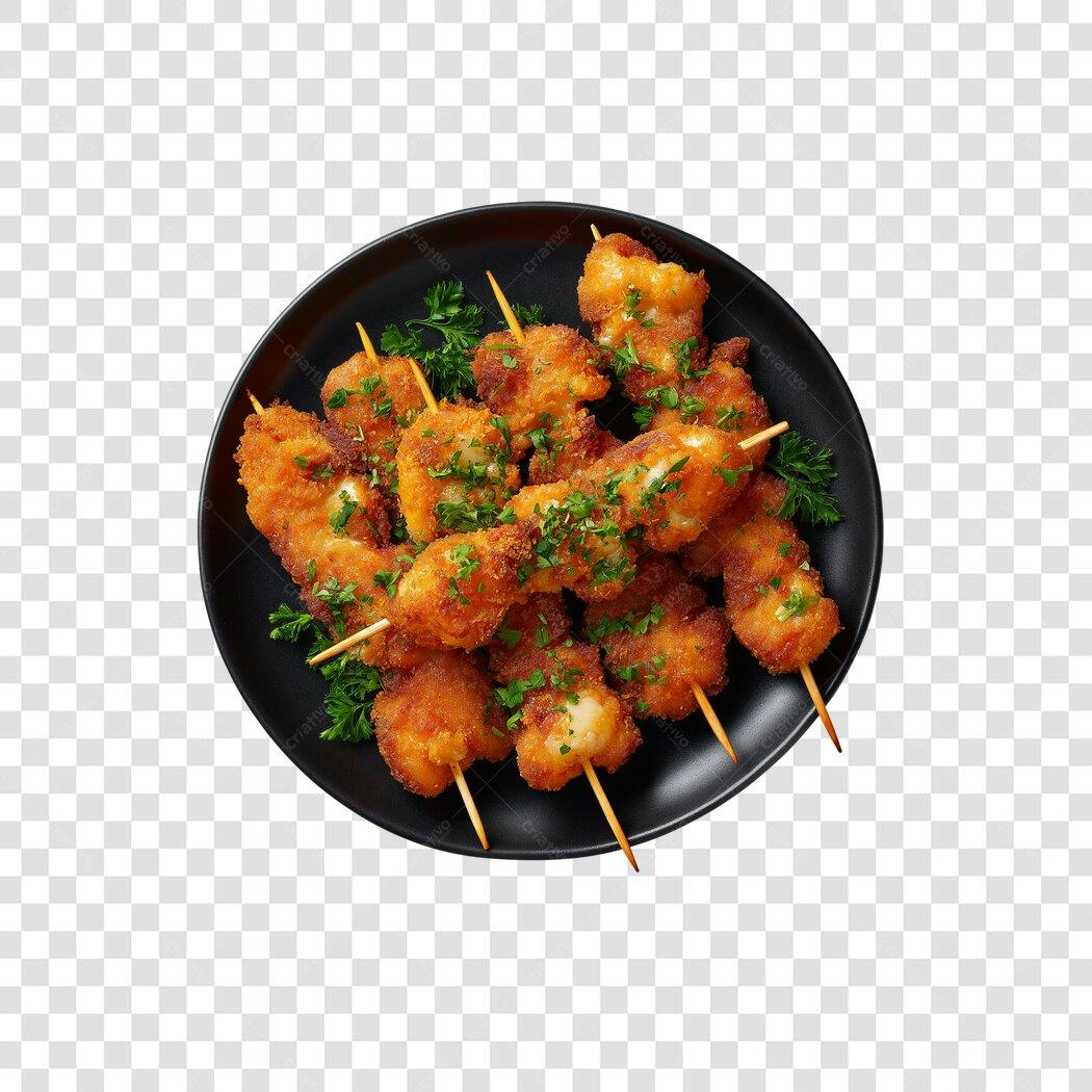 Imagem para Menu Digital Espetos de Frango Frito Crispy Dourado PNG com fundo transparente