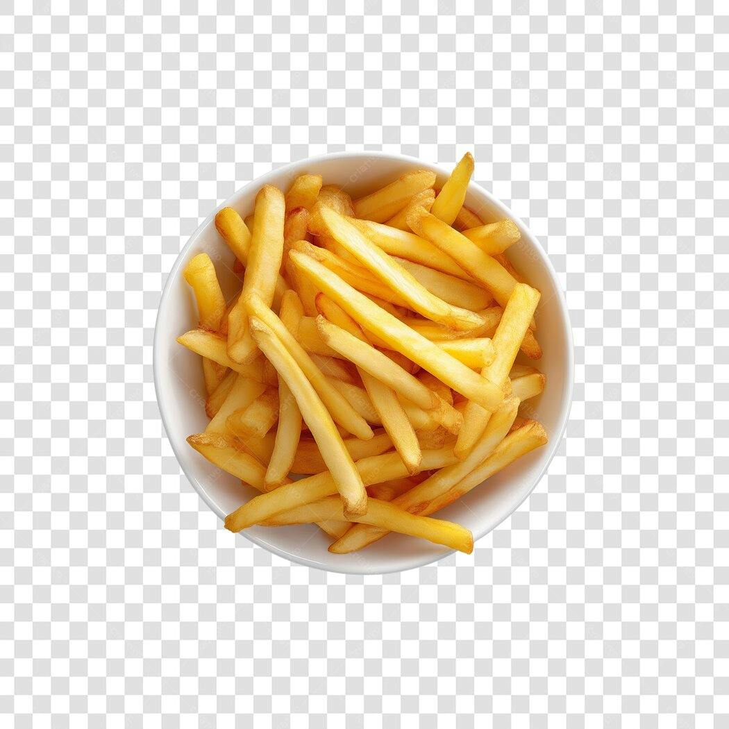 Elemento Gráfico Batata Frita Dourada em Tigela Branca PNG fundo transparente