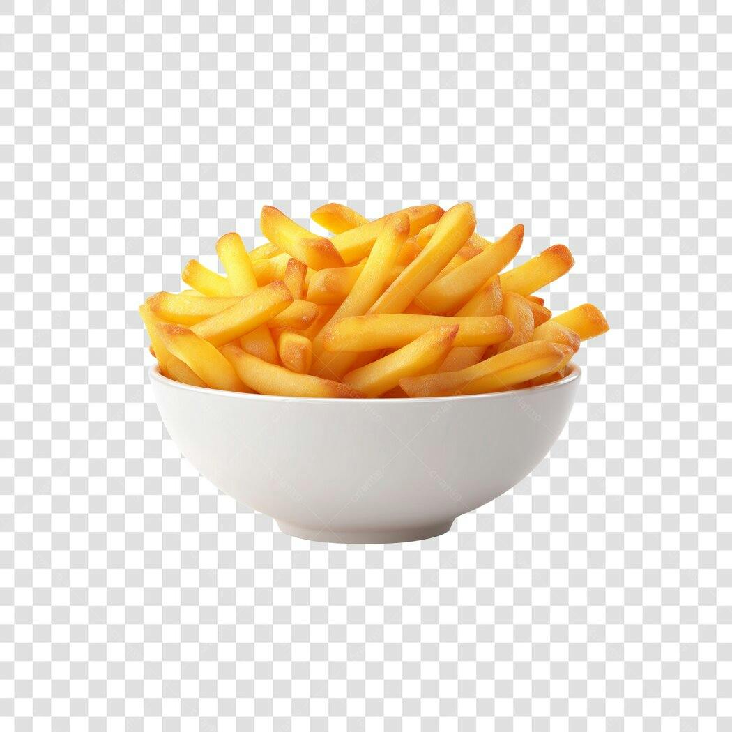 Imagem Batatas Fritas Douradas em Tigela Branca PNG com fundo transparente