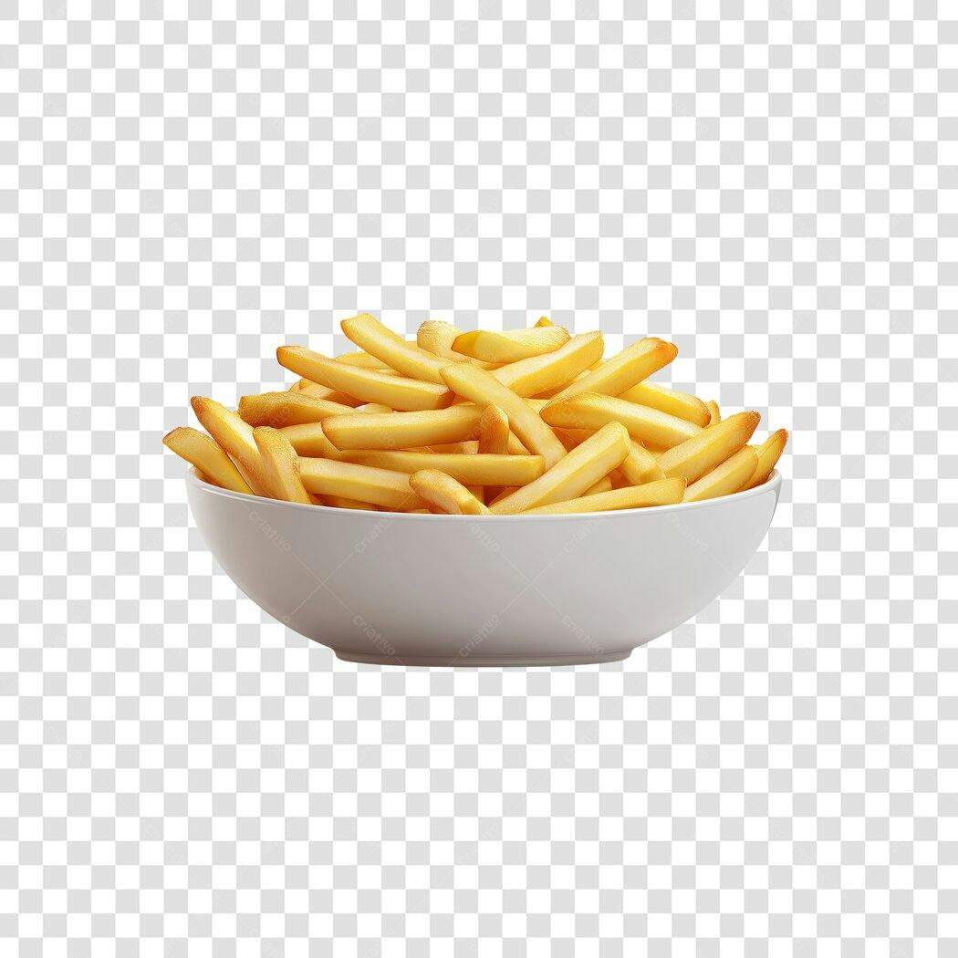 Elemento gráfico Batatas Fritas Douradas em Tigela Branca PNG com fundo transparente