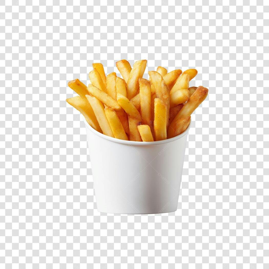Elemento Gráfico Batatas Fritas Crocantes em Copo Branco Fast Food PNG com fundo transparente