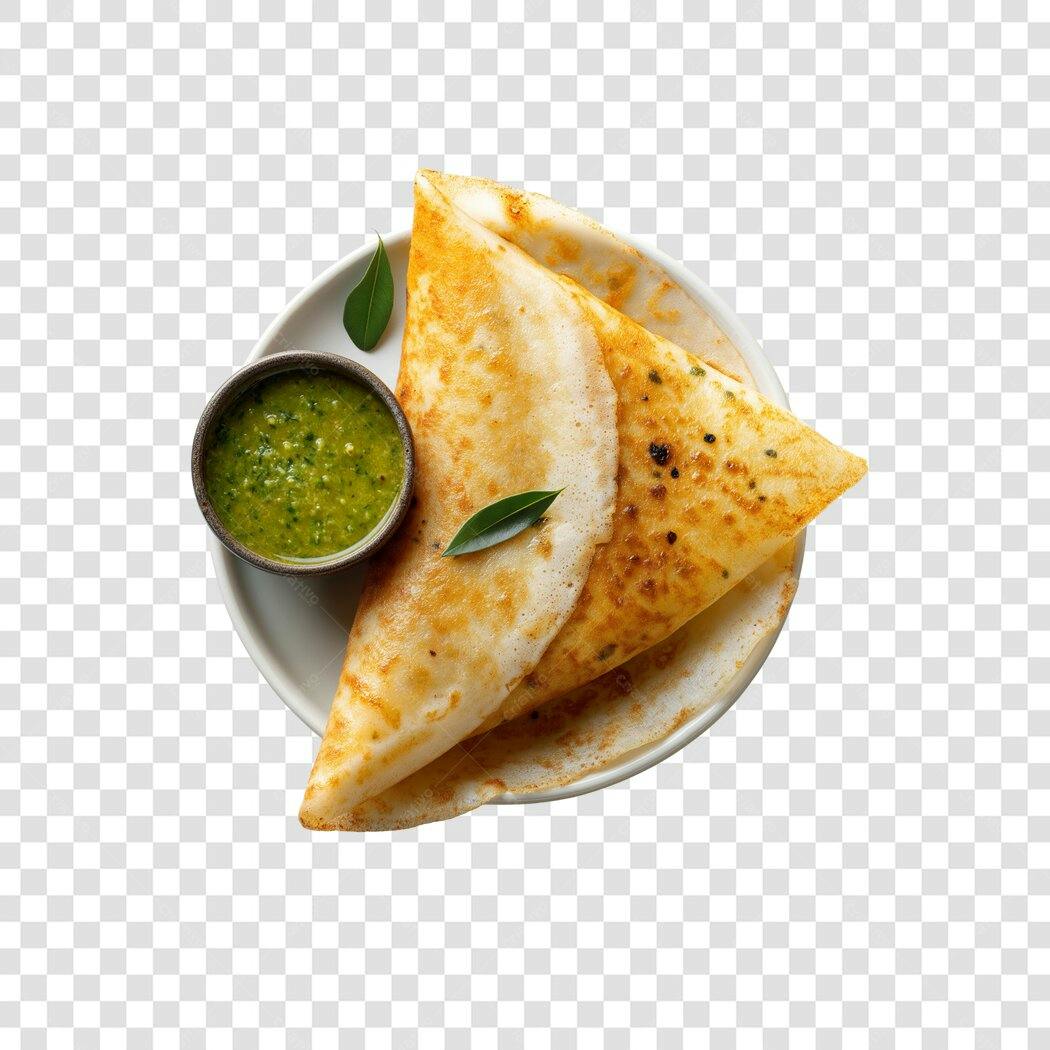 Imagem Comida Dosa Indiana com Molho Verde PNG com fundo transparente