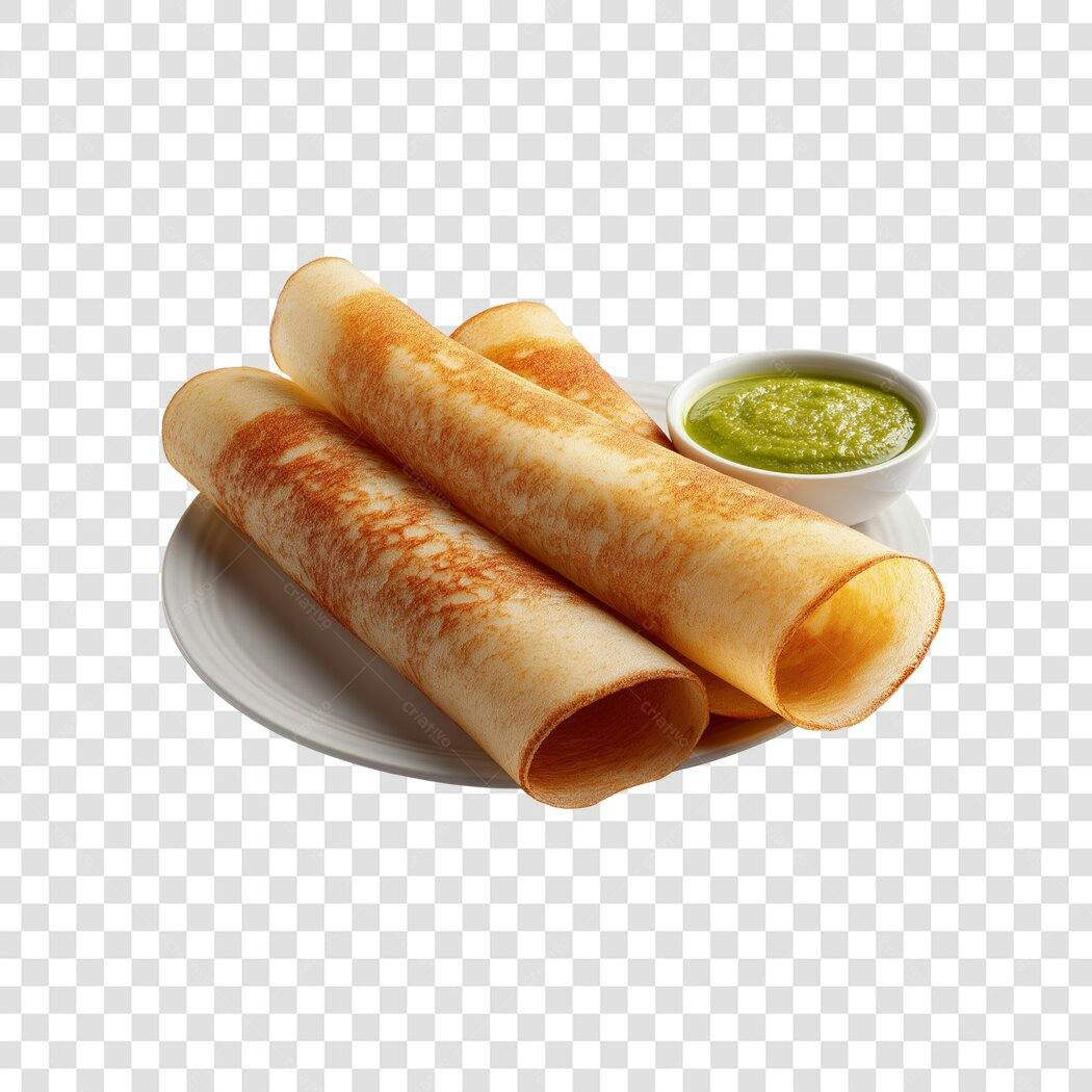Comida Indiana Dosa com Molho Verde PNG com fundo transparente