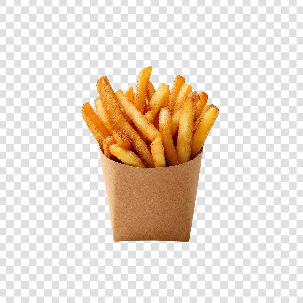Foto PNG Batata Frita Dourada Lanche em Copo Marrom com Fundo Transparente